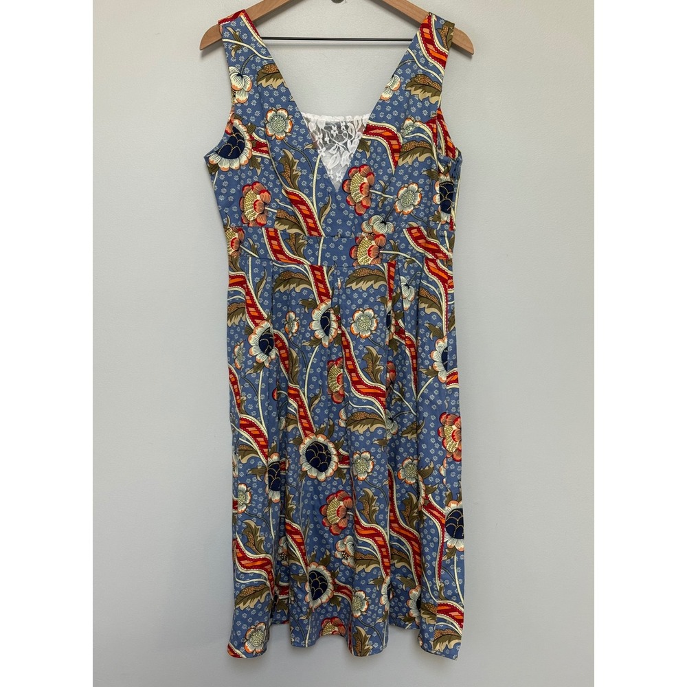 Hearts & Roses London Blue Floral Paisley Lace V-Neck Swing Dress Size U.S. 12